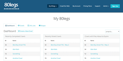 80legs Web Crawling Interface UI